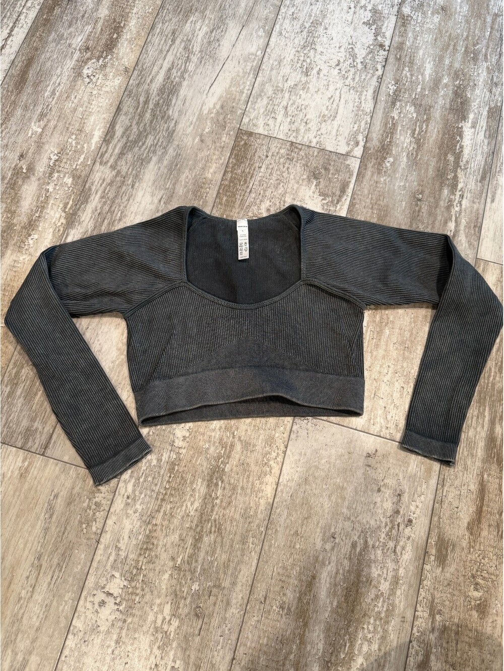 Novasport L Gray Ribbed Long Sleeve Crop Top Y2K